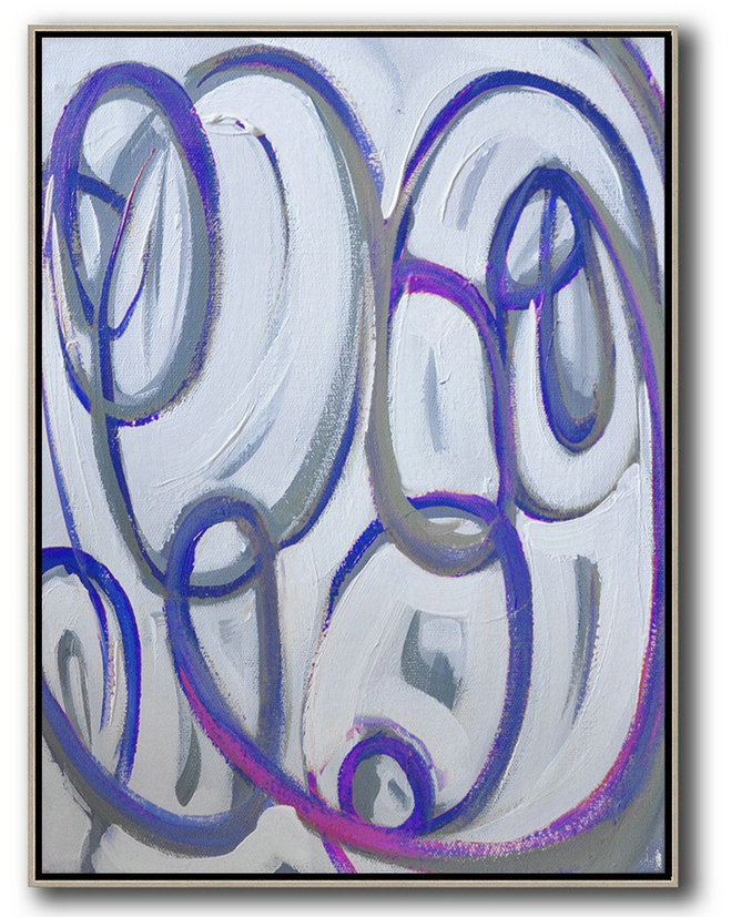 Contemporary Art Canvas Painting,Vertical Contemporary Art,Hand-Painted Contemporary Art,Blue,White,Pink,Purple.etc